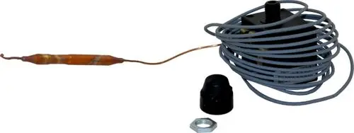 Wolfs Sicherheitstemperaturbegrenzer mit einem umwickelten Kabel und einer Anschlussklemme, geeignet für Regelungsanwendungen.